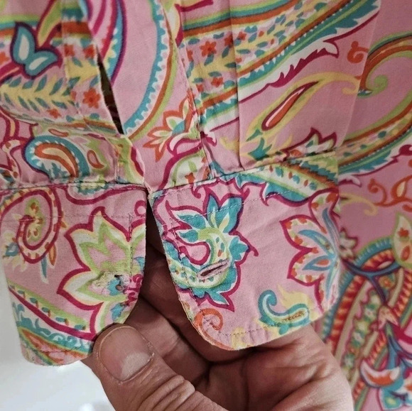 Vintage Chaps Classics Pink Paisley Button Up Shirt M Boho Preppy Y2K Blouse - Picture 5 of 8